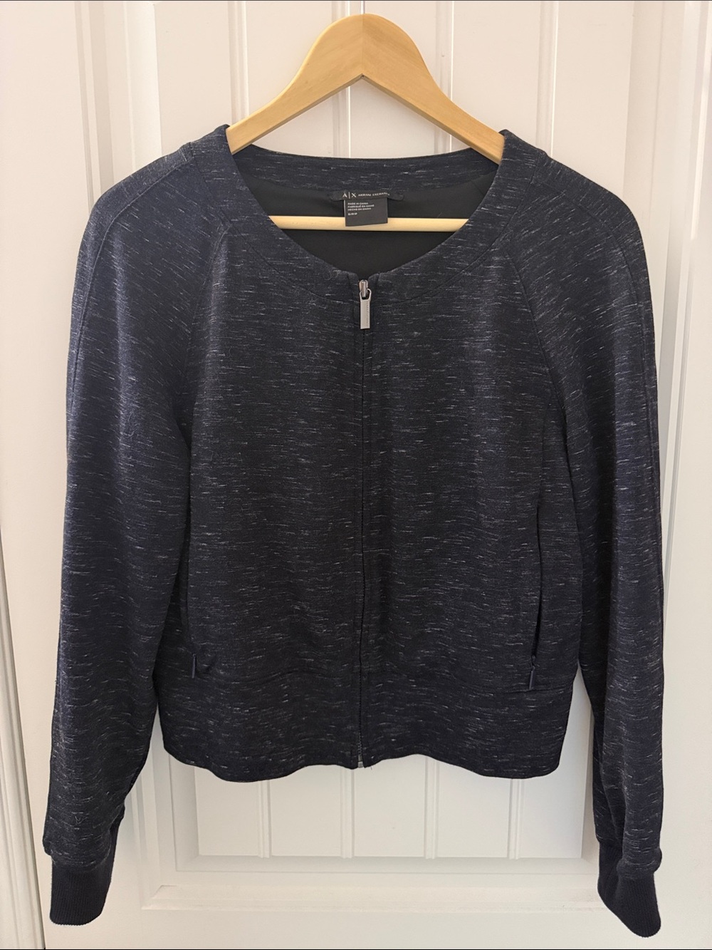 A/X Armani Exchange Women's Heathered Navy Zip Bomber Jacket